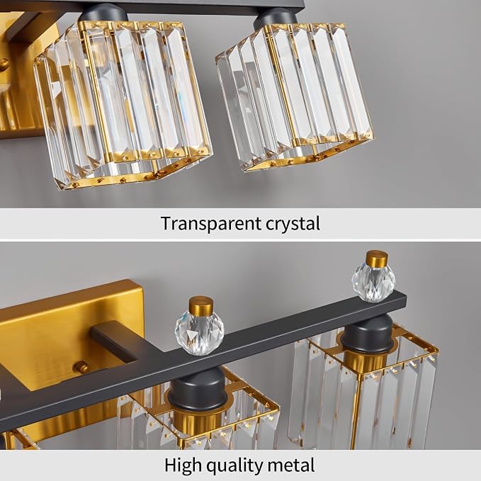 Vanity Lights 4-Light Modern Crystal Vanity Light Black Gold Bathroom Light Fixtures Over Mirror Crystal Bathroom Vanity Lighting Fixtures