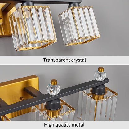 Vanity Lights 4-Light Modern Crystal Vanity Light Black Gold Bathroom Light Fixtures Over Mirror Crystal Bathroom Vanity Lighting Fixtures