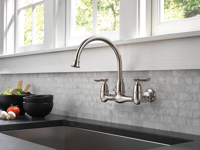 Delta Corin Wall Mount Kitchen Faucet, Brushed Nickel Stainless Steel, Single Handle, Model 22722LF-SS