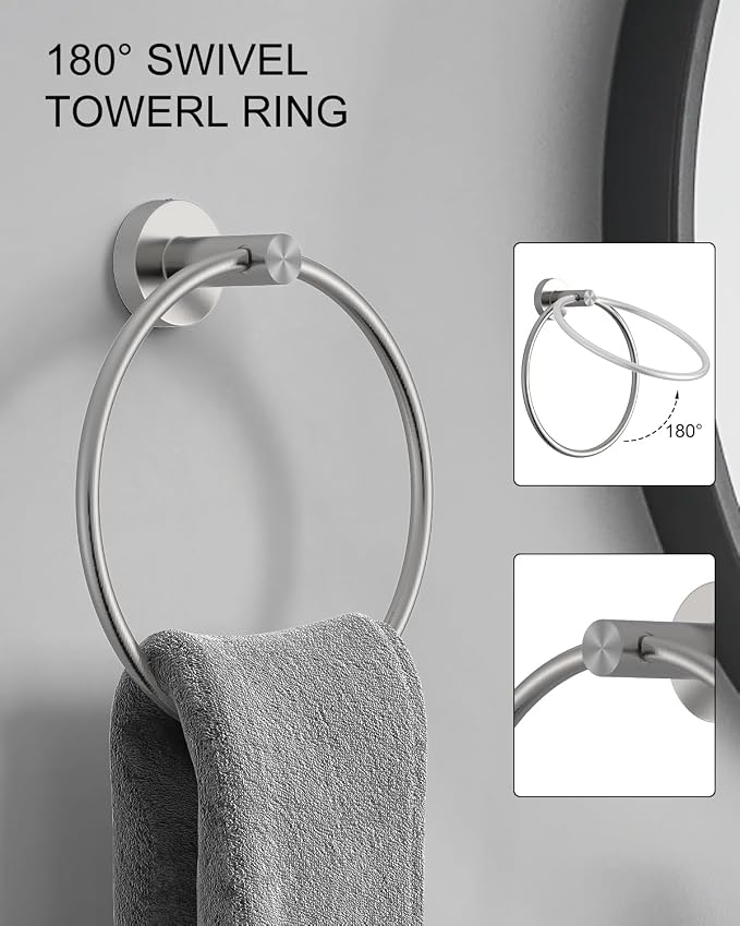 Wall-Mount Towel Bar Bathroom Hardware Accessory Set 12-Piece | Brushed Nickel,Stainless Steel,Wall Mount,Bathroom Hardware Set,Simple DIY installation,Stain-resistant and easy to maintain