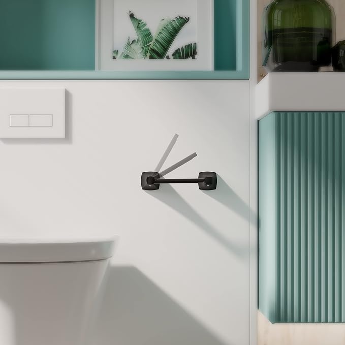 Bathroom Hardware Set 2 Pieces Toilet Paper Holder and Towel Ring Wall Mounted Stainless Steel and Zinc Alloy Matte Black