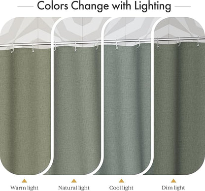 AmazerBath Farmhouse Shower Curtain, Sage Green Linen Shower Curtain with 3 Side Green Tassel, Boho Shower Curtain Set with 12 Upgraded Hooks for Neutral Country Bathroom, 72x72 Inches