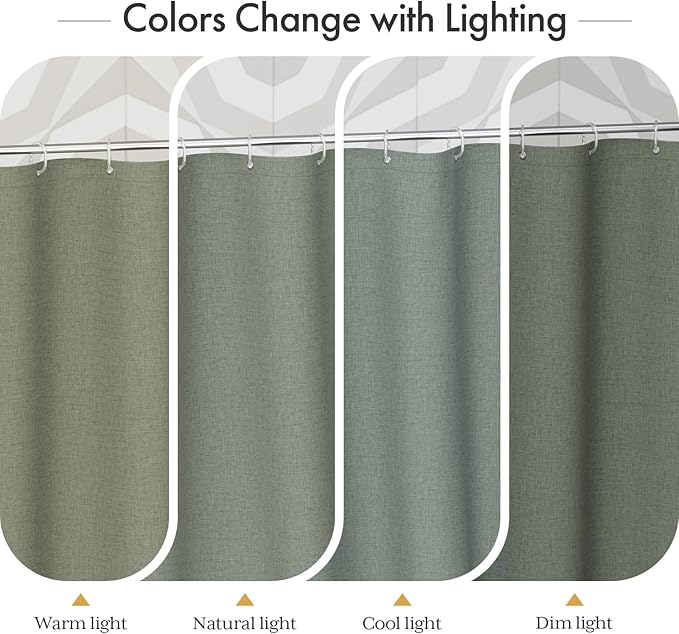 AmazerBath Boho Shower Curtains for Bathroom, Farmhouse Shower Curtain with Tassels, Sage Green Shower Curtain Set, Faux Linen Fabric Shower Curtain with 12 Hooks, Hotel Quality, 72x72 Inches