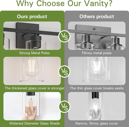 4 Light Bathroom Vanity Light - Matte Black Bathroom Light Fixtures UL Certification, Round Light Fixture Over Mirror, Farmhouse Light Fixtures for Bathroom & Bedroom