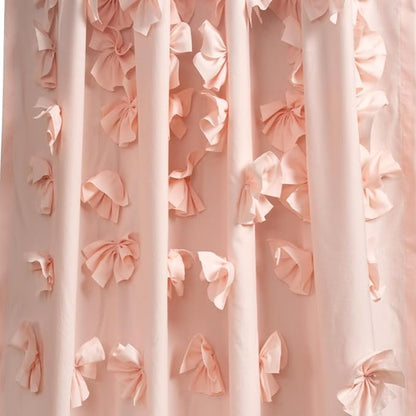 Lush Decor Riley Light Filtering Window Curtain Panel, Single 54" W x 95" L, Blush - Cute Pink Curtains for Bedroom - Bow Decor - Coquette Curtains for Windows
