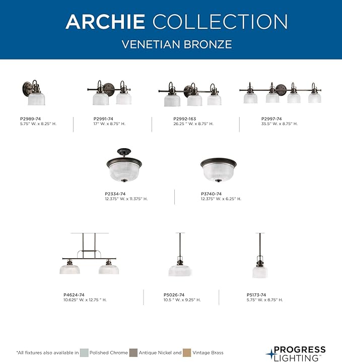 Progress Lighting Archie Collection 4-Light Clear Double Prismatic Glass Coastal Bath Vanity Light Venetian Bronze