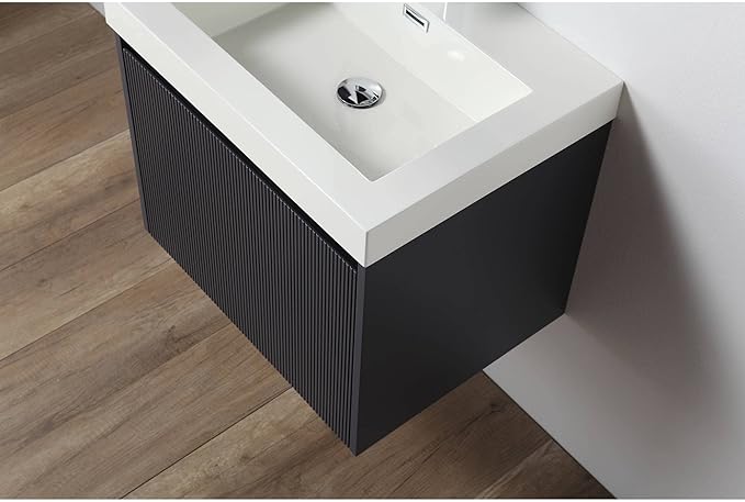 Blossom 24 Inch Bathroom Vanity with Sink | All Wood Wall Mounted Floating Bathroom Vanity Cabinet | Soft-Close Drawer | Modern Minimalist Style Vanities (24" w/Acrylic Sink, Night Blue)