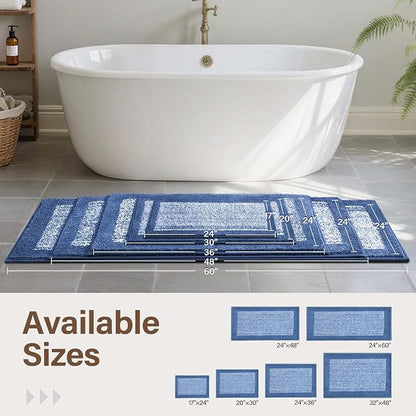 80x24 Large Bathroom Rugs Washable Non Slip, Bath Mat for Bathroom Floor Tub, Soft Absorbent Quick Dry Mats for Shower, Bathtub,Home Decor(Blue)
