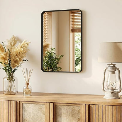 NEWBULIG Bathroom Mirror for Over Sink, 20X28 Inch Wall Vanity Mirror | Wall Mount, Tempered Glass, Anti-Rust Metal Framed, Rounded Rectangle, Farmhouse Home Decor, Black