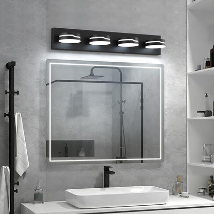 Vanity Lights for Bathroom, 25.6in Matte Black Bathroom Light Fixtures Over Mirror, 4-Light Modern LED Wall Sconce Makeup Lighting, 350° Rotatable, Dimmable 5500K Cool White, Hardwired
