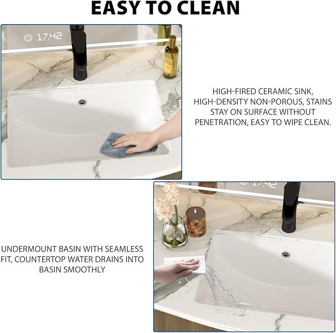 White Undermount Bathroom Sink 20.4"x14.4"Ceramic Basin | Modern Porcelain Under Counter Bathroom Vanity Sink, Interior Bowl 18.3" x 12.4", Rectangular Undermount Basin with Overflow