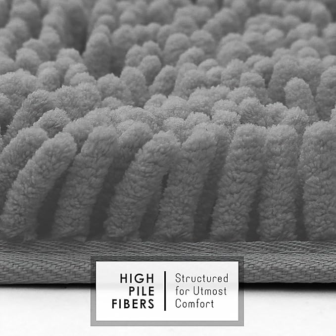Hearth & Harbor Bathroom Rugs, Chenille Bath Mat - Machine Washable Bath Mats for Bathroom Non-Slip Backing Rubber, Quick Dry Bathroom Mat, 20 x 32 - Frost Grey