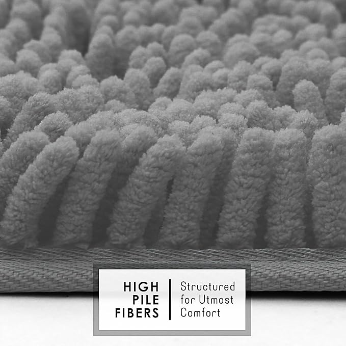 Hearth & Harbor Bathroom Rugs, Chenille Bath Mat - Machine Washable Bath Mats for Bathroom Non-Slip Backing Rubber, Quick Dry Bathroom Mat, 24 x 36 - Frost Grey