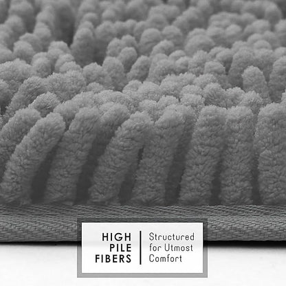 Hearth & Harbor Bathroom Rugs, Chenille Bath Mat - Machine Washable Bath Mats for Bathroom Non-Slip Backing Rubber, Quick Dry Bathroom Mat, 17 x 24 - Frost Grey