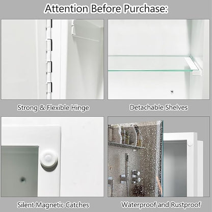 Bathroom Medicine Cabinet with 22x30 in Rectangular Beveled Frameless Mirror,Wall Mounted Mirror Cabinet for Bathroom Toilet Kitchen,Recess or Surface Mount,Already Assembly