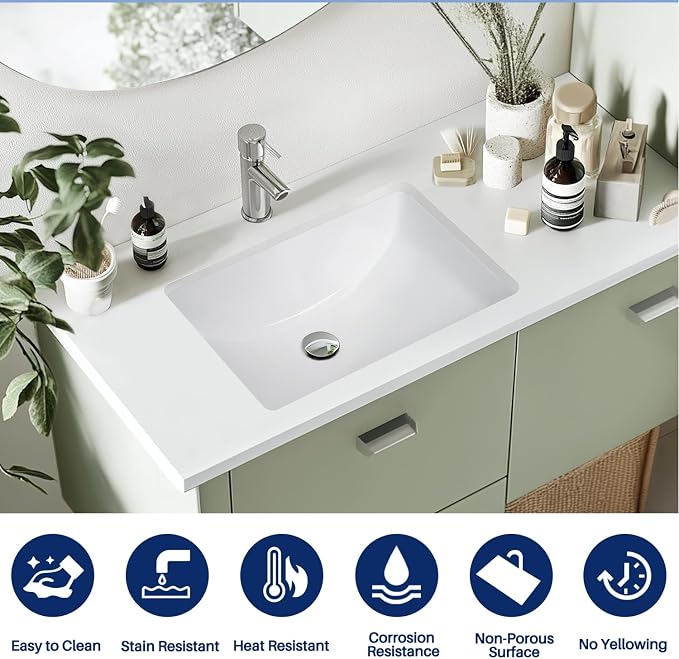 Enbol Bathroom Undermount Sink White Rectangular Ceramic Sink for Bathroom with Overflow - ECU1812 Exterior: 20 5/8" x 14 6/8" x 8 1/8"