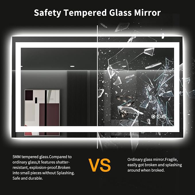 LOAAO 48"X28" LED Bathroom Mirror with Lights, UL Listed | Anti-Fog, Dimmable, 3 Color Temperature, Backlit + Front Lit, Memory Function, Tempered Glass