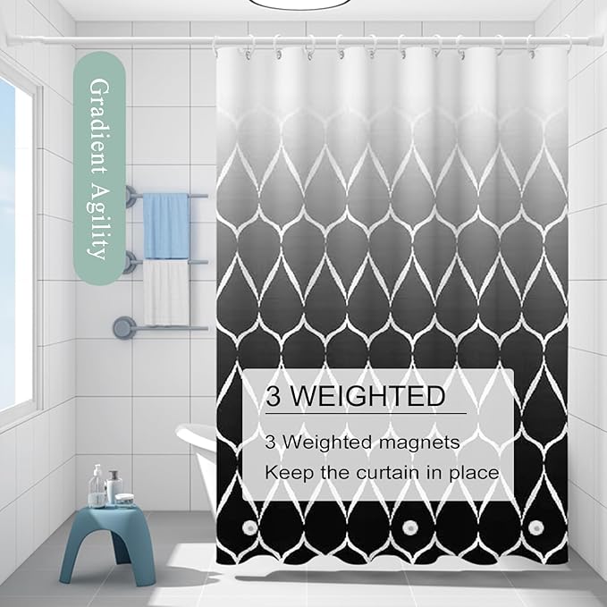 Black Shower Curtain Liner, 4G PEVA Shower Liner, Plastic Peva Waterproof Shower Curtains, 72x72 inch with Grommet Holes 3 Magnetic Weights