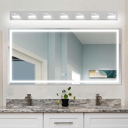 LED Modern Bathroom Vanity Light Fixtures, 7-Light 48-inch Dimmable Chrome Vanity Lights for Bathroom Lighting Fixtures Over Mirror, with 350° Rotatable Heads (Cool White 6000K)