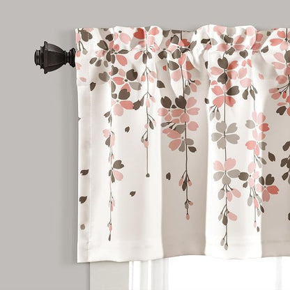 Lush Decor Weeping Flower Light Filtering Window Curtain Valance, Blush & Gray