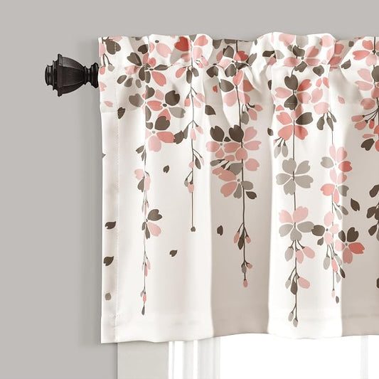 Lush Decor Weeping Flower Light Filtering Window Curtain Valance, Blush & Gray