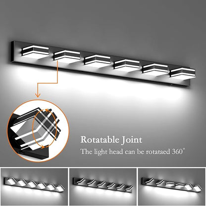 Ralbay 48inch Black Bathroom Vanity Light with 5 Color Temperatures (3000K-6000K) Dimmable Metal Acrylic Modern LED Matte Black Bathroom Lighting Over Mirror (6-Light)