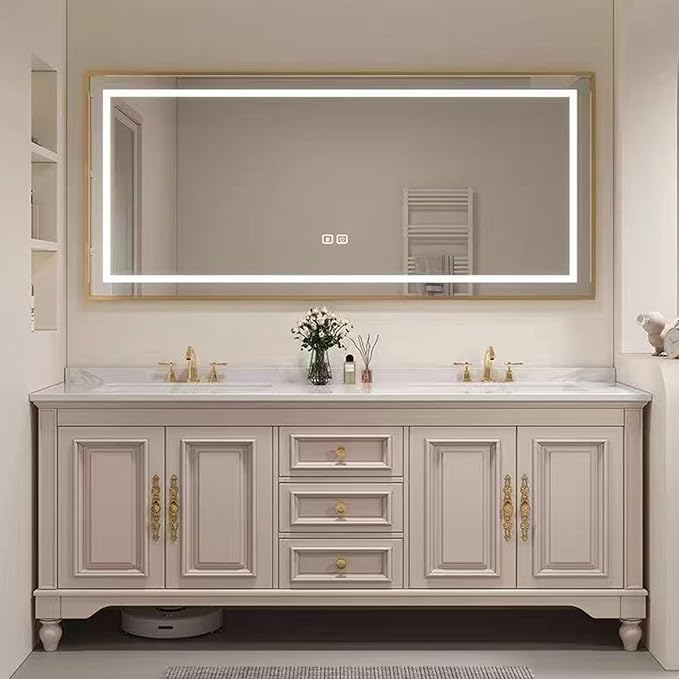 American Minimalist Bathroom Vanity with Sink Mirror 36-92IN, Premium Solid Wood Vanity with LED Lighting& Defogging