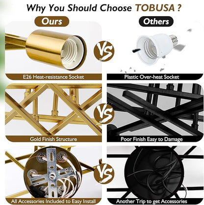TOBUSA 6-Light Gold Semi Flush Mount Ceiling Light Fixture, Modern Industrial Brushed Golden Sputnik Ceiling Light, E26 Close to Ceiling Light for Kitchen Bedroom Dining Room Living Room Hallway