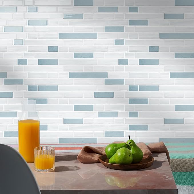 STICKGOO Thicker Peel and Stick Backsplash Tile for Kitchen and Bathroom | 10 Sheets of 12”×12” - 3D Vinyl Self Adhesive Wall Tiles Stick on Backsplash for Kitchen & Bathroom(Blue,White)