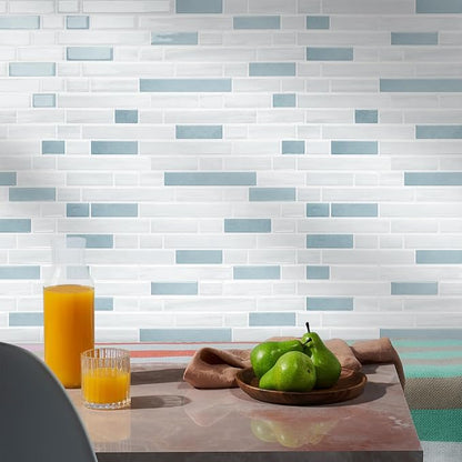 STICKGOO Thicker Peel and Stick Backsplash Tile for Kitchen and Bathroom | 10 Sheets of 12”×12” - 3D Vinyl Self Adhesive Wall Tiles Stick on Backsplash for Kitchen & Bathroom(Blue,White)