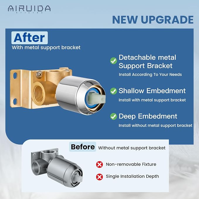 Airuida Chrome Polish Shower Faucet Set,8 Inch Shower Valve Kit | Square Showerhead,Female Thread Rough-in Valve,Bathroom Rain Shower System,Single Function Handle