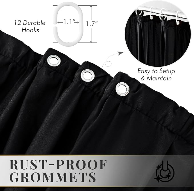 LIPA Boho Rustic Black Ruffle Shower Curtain 72x72 Inches | Farmhouse Shower Curtains for Bathroom,Water‑Resistant Fabric Shower Curtain,Bohemian Bathroom Decor