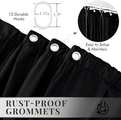 LIPA Boho Rustic Black Ruffle Shower Curtain 72x84 Inches | Farmhouse Shower Curtains for Bathroom,Water‑Resistant Fabric Shower Curtain,Bohemian Bathroom Decor