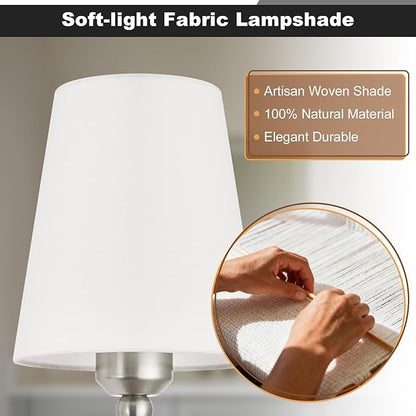 Bathroom Vanity Light, Brushed Nickel Bathroom Light Fixtures, 6-Light Lighting Fixtures Over Mirror, Modern Wall Sconce with Flared White Fabric Shade, E26 Socket(ETL Listed)