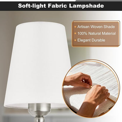 Bathroom Vanity Light Brushed Nickel Bathroom Lighting Fixtures Over Mirror | 4-Light Bathroom Light Fixtures with Flared White Fabric Shade, E26 Socket (ETL Listed)