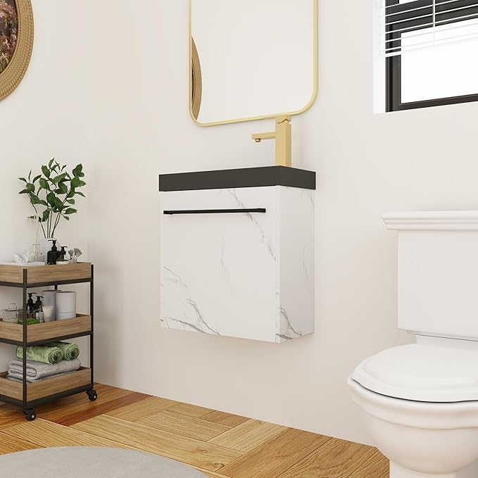 20 Inch Bathroom Vanity with Sink Combo for Small Space, Wall-Mounted Bathroom Vanity with Soft Close Door,Modern Floating Bathroom Vanity with Blacktop Basin &White Storage Cabinet