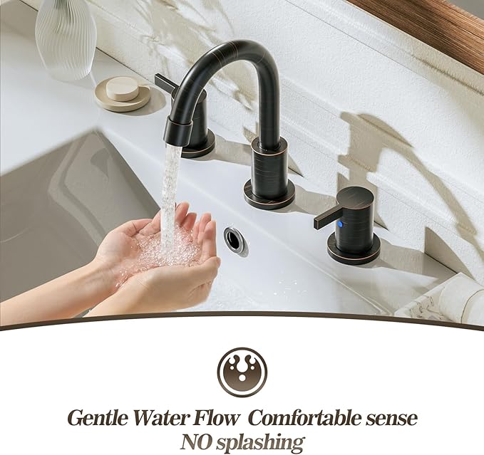 Phiestina 8 Inch 2 Handles 3 Hole Widespread Bathroom Faucet with Valve and Metal Pop-Up Drain, Oil Rubbed Bronze, WF015-1-ORB
