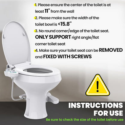 RV Bidet Toilet Seat Attachment, RV Bidet for Camper Toilet with Dual Nozzles, Self/Rear/Front Cleaning, Non-Electric, Adjustable Water Pressure, Fresh Water