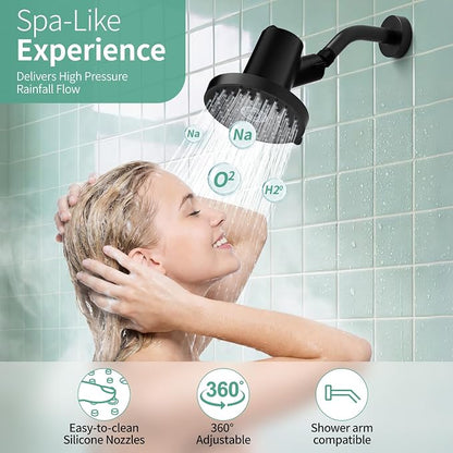 SR SUN RISE Filtered Shower Head with Filters,High Pressure Rain Shower Head,20-Stage Shower Filter,1.8/2.5 GPM Flow Rate,6 Spray Modes for Hard Water Softener,Remove Chlorine (Black,5.5 Inch)