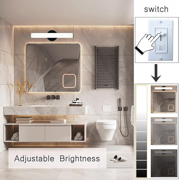 OOWOLF Bathroom Vanity Light, Adjustable Brightness 12W 17.3inch Bathroom Light Fixtures,1200LM Led Vanity Bar, 5000K Natural White, Wall Lamp for Mirror Kitchen Living Room Hallway Cabinet Porch