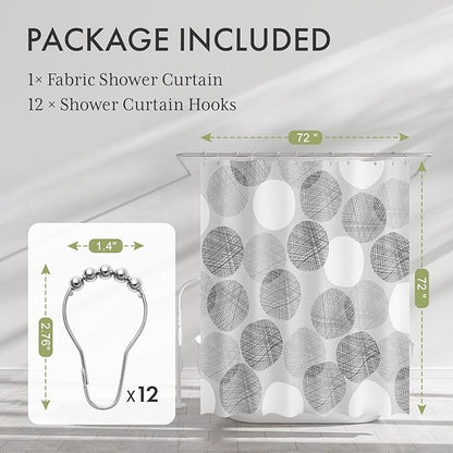 AmazerBath Grey Shower Curtain, Washable Cloth Gray Dots Shower Curtain Sets with 12 Metal Shower Curtain Hooks, Rustic Waterproof Farmhouse Fabric Shower Curtains for Bathroom Decor, 72x72 Inches