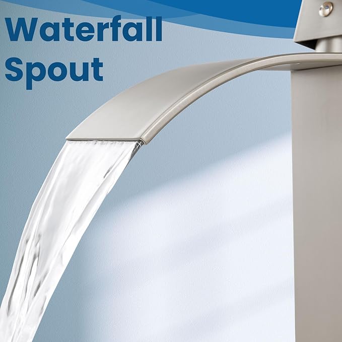 Airuida Waterfall Bathroom Faucet Brushed Nickel Single Handle Single Hole Bathroom Sink Faucet 1 or 3 Hole Basin Mixer Tap, Rv Lavatory Vanity Faucet with Deck Plate and Supply Lines