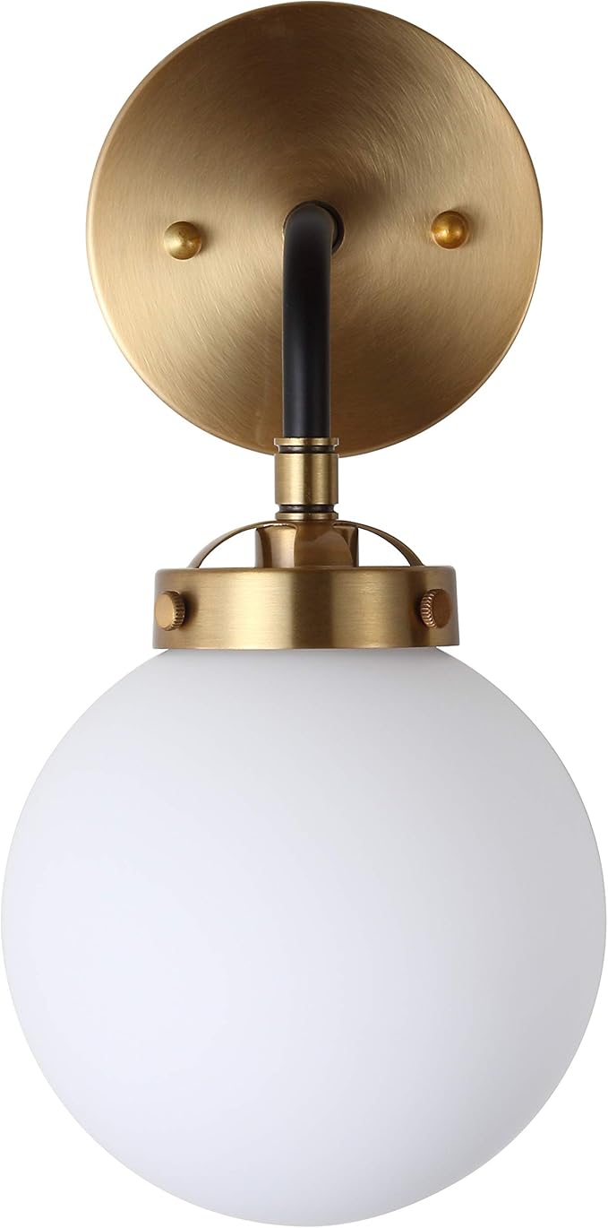 JONATHAN Y 6" Brass Gold/Black/White 1-Light LED Wall Sconce Vanity Lighting, Clear Glass Globe Shade Modern Contemporary Sconce for Bathroom Mirror, Hallway, UL Listed (JYL9056B)