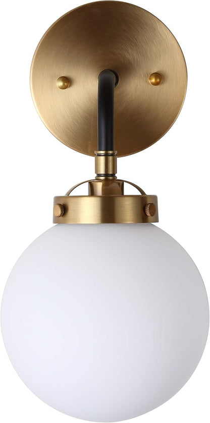 JONATHAN Y 6" Brass Gold/Black/White 1-Light LED Wall Sconce Vanity Lighting, Clear Glass Globe Shade Modern Contemporary Sconce for Bathroom Mirror, Hallway, UL Listed (JYL9056B)
