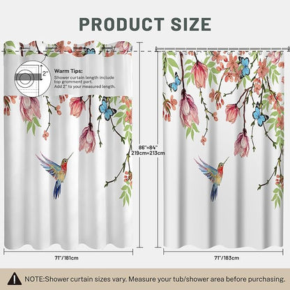 No Hook Floral Shower Curtain with Liner, Pink, 71x86 | Snap in Liner, 3 in 1, Water Repellent, Easy Install, Machine Washable, Hotel Style for Bathroom, Watercolor Pattern