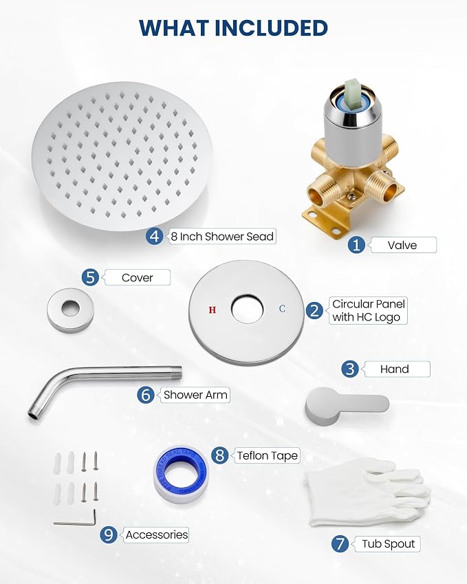 Airuida Shower Faucet Set with Tub Spout,8" Bathtub Faucet-Chrome Polish | Male Threads Rough-In Valve,Round Head Shower System,Tub and Shower Kit Set