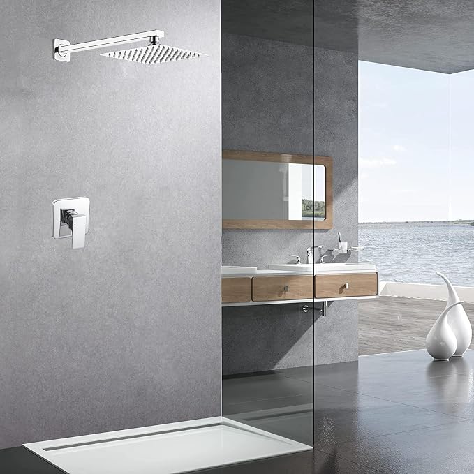 Polished Chrome Shower Faucet Set Bathroom Luxury Rainfall Shower System with Rain Shower Head Single Function Shower Trim Kit with Rough-in Valve