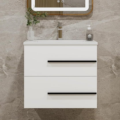 Bathroom Vanity no Sink 24" Designer Floating Bathroom Vanity with Fluted Drawers - Modern Wall Mounted Storage Cabinet, Black Handles & Soft-Close Drawes for Small Space Luxury (White)