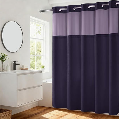 River Dream Waffle No Hook Shower Curtain with Liner,Regal Purple,71x74 | Dotted Waffle,Snap-in Liner,Heavy Duty,Quick Dry,Mesh Top Window,With Bottom Magnets,Hotel-Grade,Washable,Standard Size