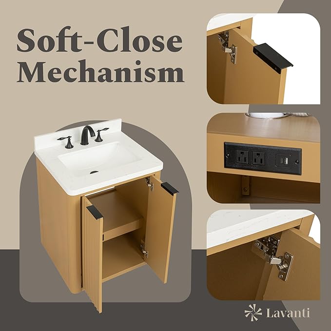 Lavanti Wooderna 24 Inch Bathroom Vanity with Sink – Stylish Firwood Oak Vanity Bathroom with Storage Cabinet – Modern Bathroom Vanities with Single Vanity Sink & Quartz Countertop